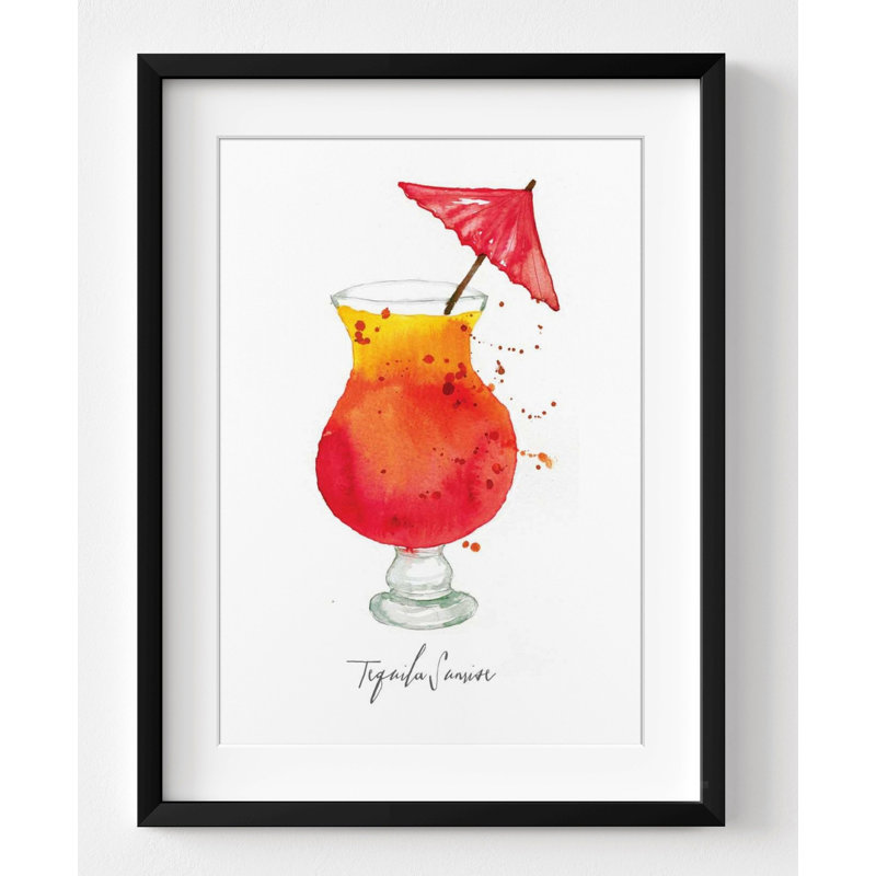 «Téquila Sunrise» par Sara Berrenson, reproduction d'affiche encadrée, impression de cocktail Téquila Sunrise, Bar, aquarelle, décoration murale