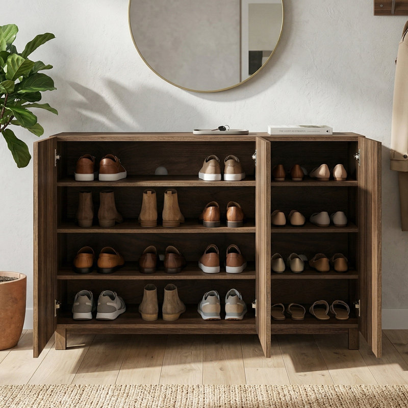 Armoire à chaussures moderne à 3 portes Beatriz, Noyer