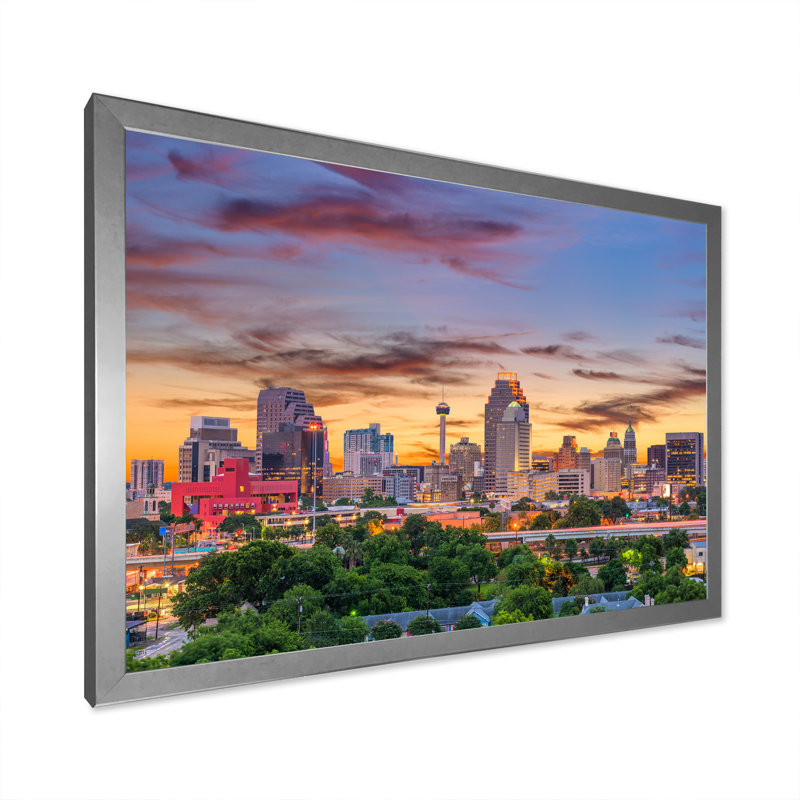 «San Antonio Downtown Texas II», reproduction sur toile, Cadre photo argenté, H 12 po x l 20 po x P 1 po