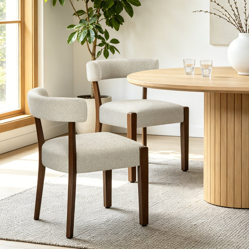 Chaises de salle à manger rembourrées Cindina, Lin beige / brun