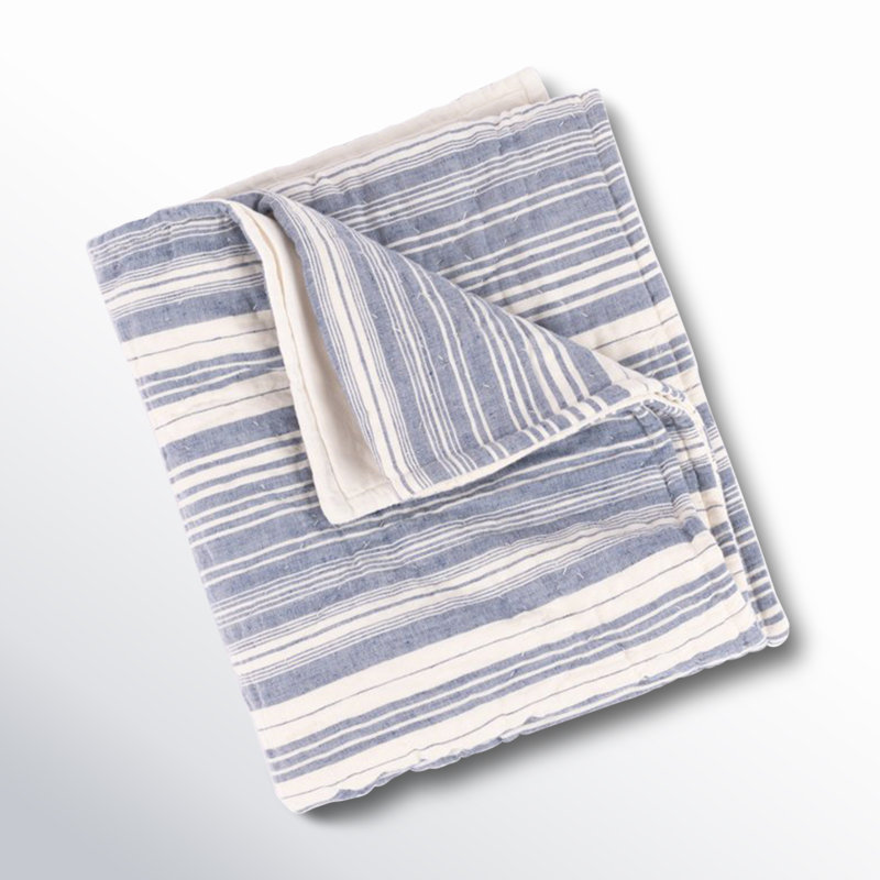Dardar Cotton Blend Striped Quilt - Oversize King, Blue, California King Quilt