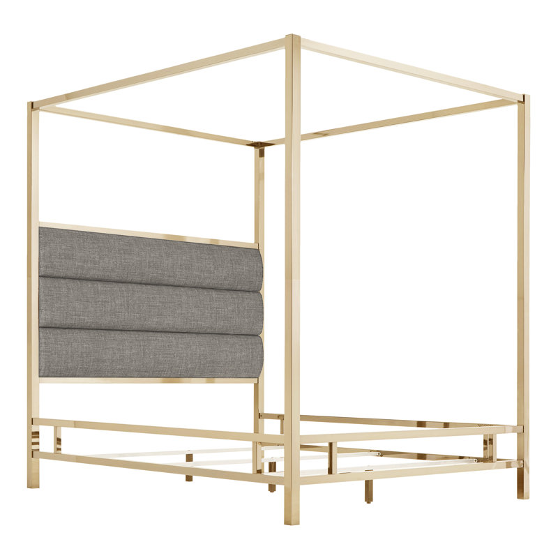 Lit à baldaquin tapissier Pettaway, Nickel noir / Beige, Complète