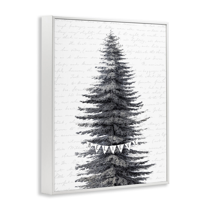 «Snow Covered Christmas Tree Believe», impression, H 30 po x l 24 po, Giclée encadrée blanc bord de mer