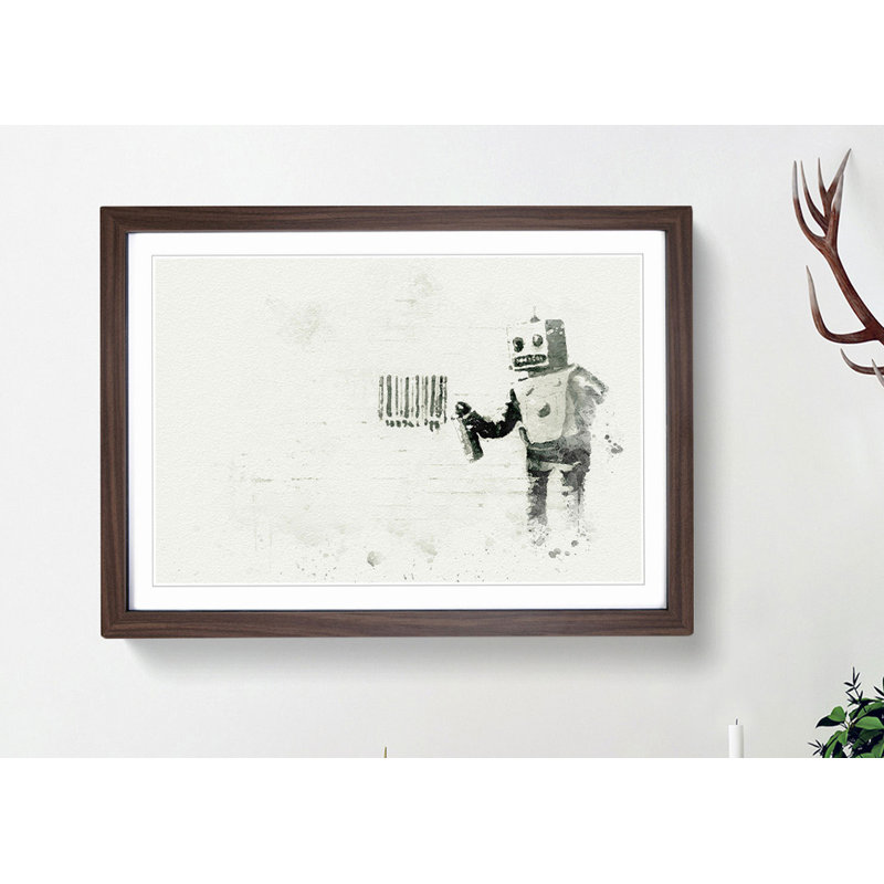 Robot Barcode by Banksy - Picture Frame Graphic Art Print, Walnut, 40cm H x 60cm W x 2cm D
