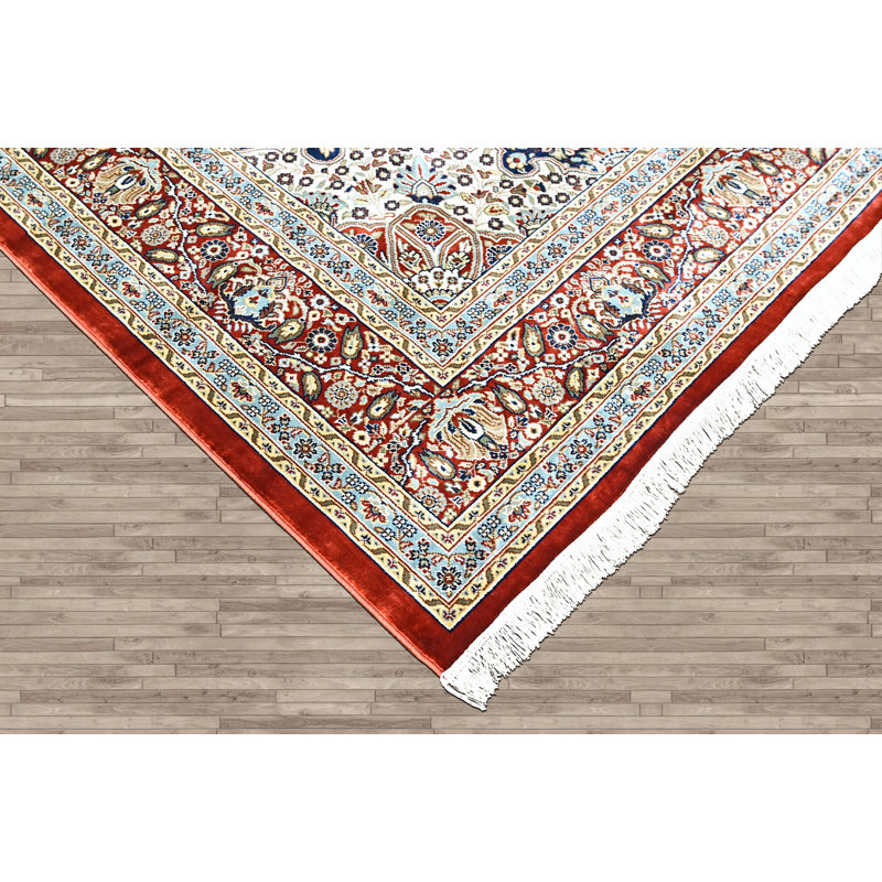 Tapis traditionnel rouge en laine 8 pi 10 po x 11 pi 10 po