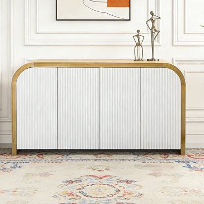 4-door Curved Corner Design Wavy Door Panel Cabinet with Adjustable Shelves