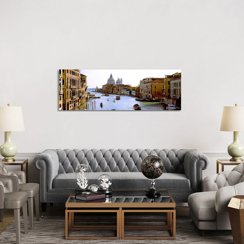Boats In A Canal With A Church In The BackgroundSanta Maria Della Salute, Grand Canal, Venice, Veneto, Italy by Panoramic Images - Panoramic Gallery-Wrapped Canvas Giclée on Canvas