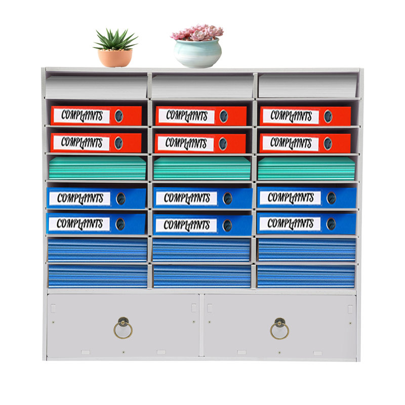 Armoire de rangement en papier et courrier avec 24 compartiments et 2 tiroirs, Blanc / Blanc