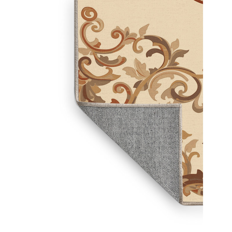 Machine Washable Peirsen Pegasus Classic Oriental Rug in Beige – Beige Binding, 7 x 10