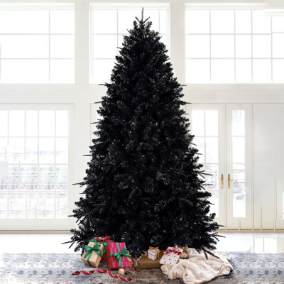 Arbre de Noël 8 pi avec 600 lumières DEL, arbre artificiel 2486 PE + PVC pour décoration d'Halloween et des Fêtes, structure à charnières avec support en métal stable