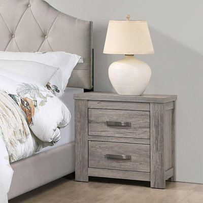 Table de chevet simple à 2 tiroirs rustique gris clair 1 chambre