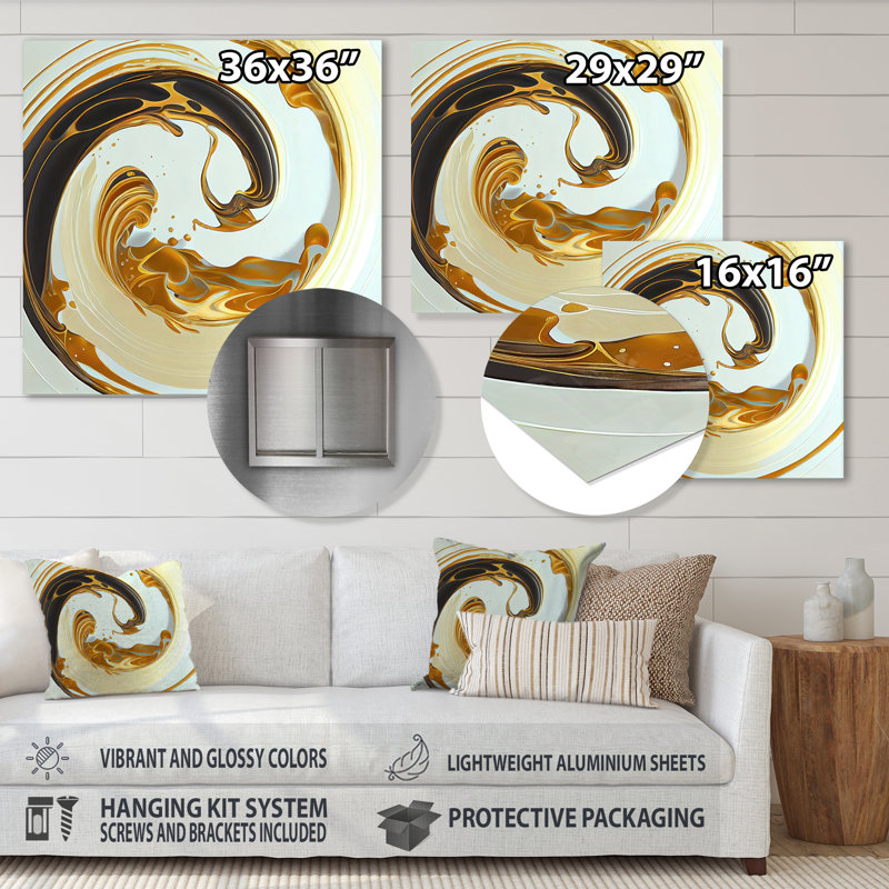 «Lorenze White and Gold Bold Mouvement I», impression sans cadre sur métal, H 36 po x l 36 po x P 1 po