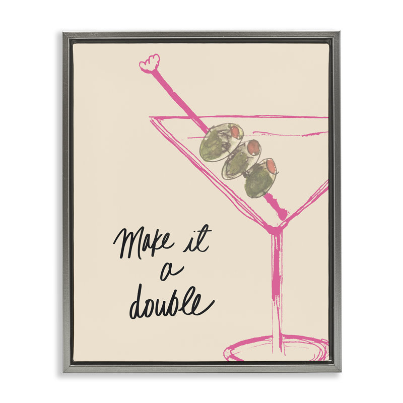 «Make It Double Martini» par Kate Quattro, Cadre flottant gris, H 21 po x l 17 po