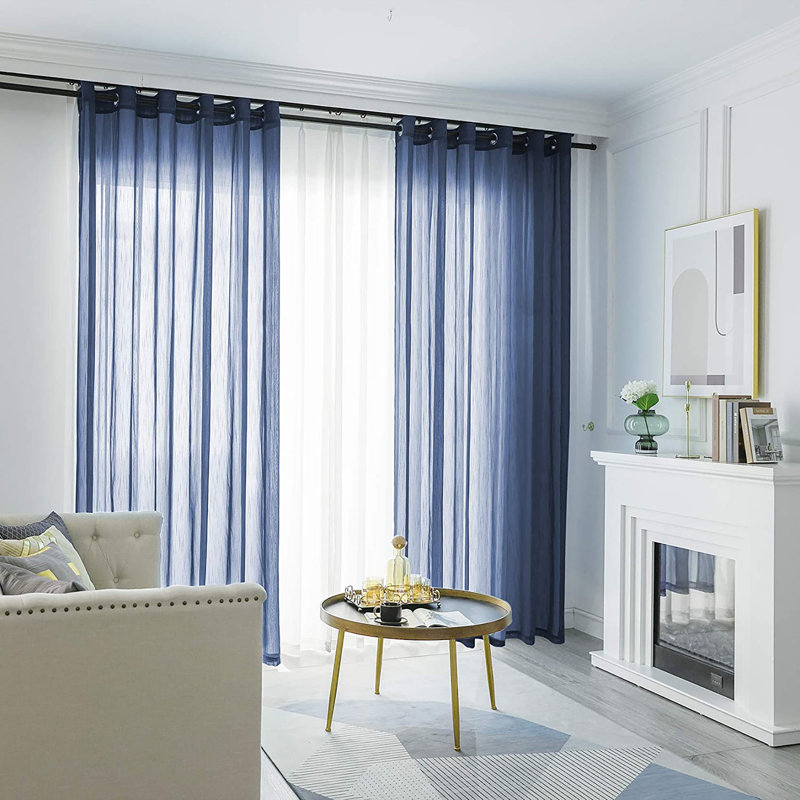 Ferriday Sheer Curtain Pair, Dark Blue, 52" W x 95" L