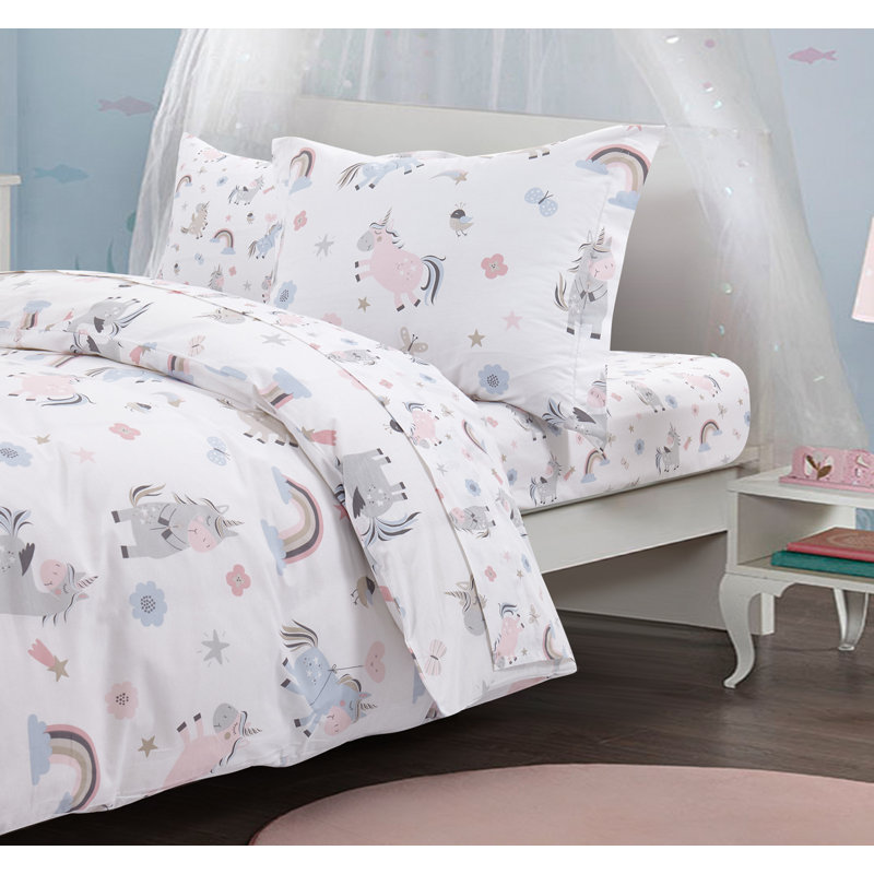 Ensemble de housse de couette licorne en coton biologique, Couette double / double + 2 taies décoratives sta