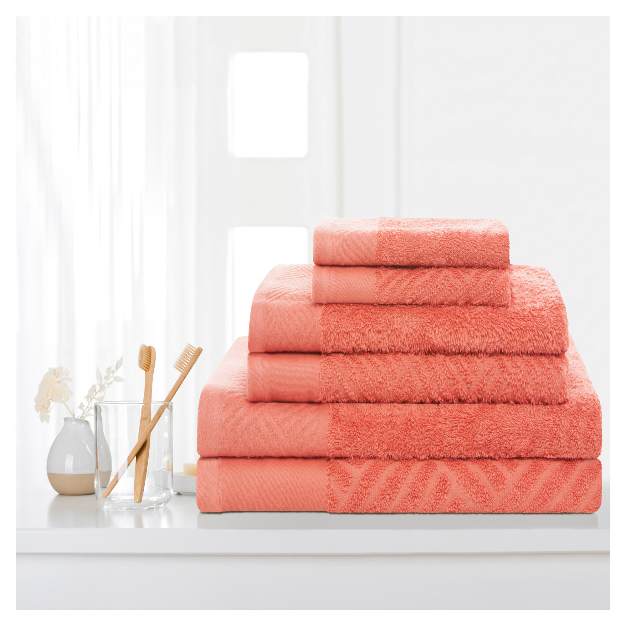 Aldin 6 Piece Certified Egyptian Cotton Towel Set, Coral