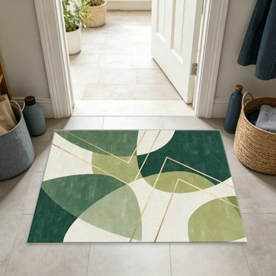 Tapis vert et or pour le salon, doux et confortable, convient à toutes les saisons, facile à entretenir, tapis de sol intérieur lavable à la machine, sous la table de ferme convenant à la chambre à coucher, à la salle à manger, au bureau, au balcon, au patio