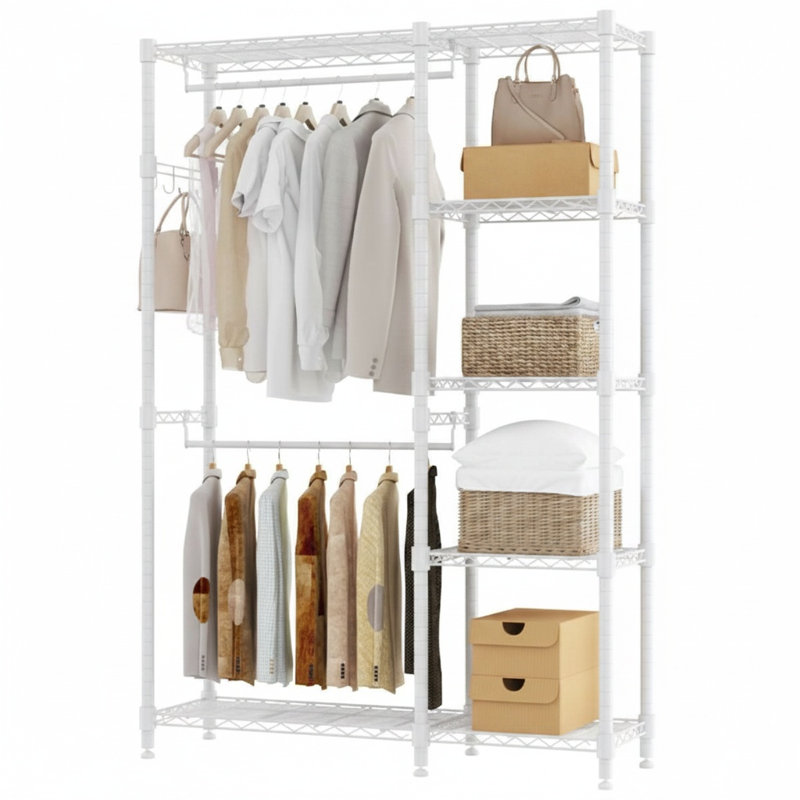 Anjo 114.3 cm Rolling Clothing Rack, White