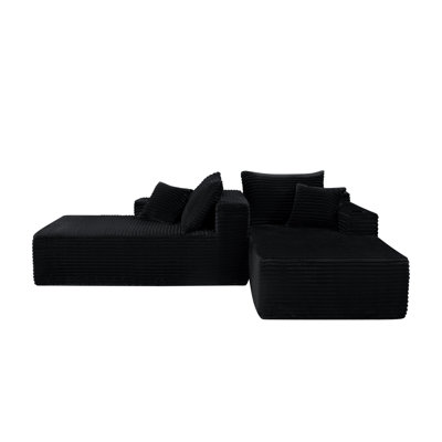 75" Cloud Sectional Couch, L-Shape Chaise With R-Shape Chaise With Deep Seat And Comfortable 2 Seater Couch For Modern Living Room,(Plush  Fabric),Black,CUP HOLDER