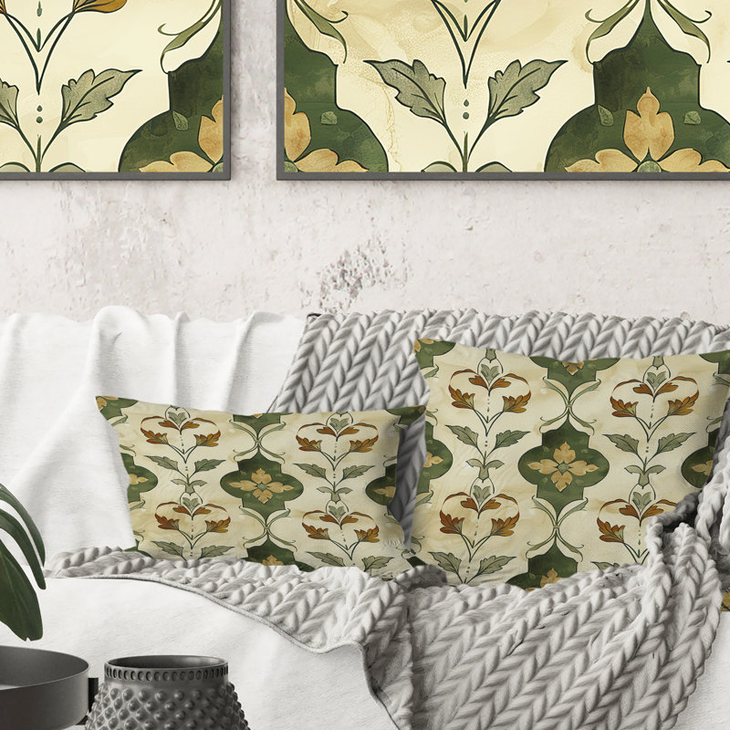 Brown Green Trellis Pattern I - Modern Throw Pillow, 18"H x 18"W