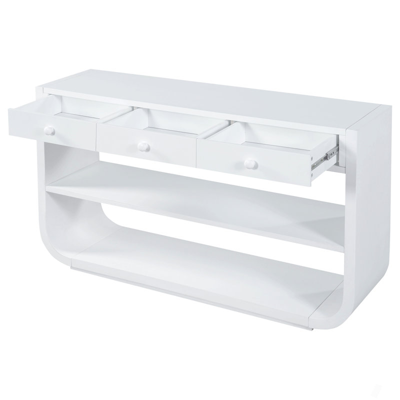 Console moderne avec 3 tiroirs à fermeture en douceur et 3 tablettes ouvertes, base en bois massif, table de vestibule pour le salon