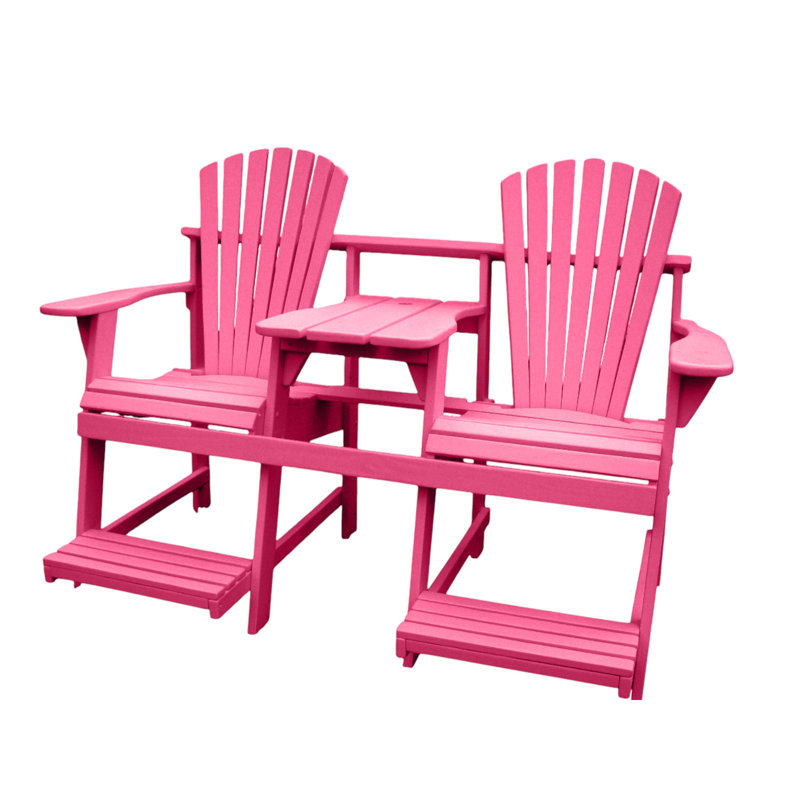 Adirondack Balcony/Pub Double Seater with Built in Table and Footrests – Has 1-5/8” Umbrella Hole and  Elevated Seating for Deck, Porch & Balcony Railings. Solid Pressure Treated Wood – Made in the USA