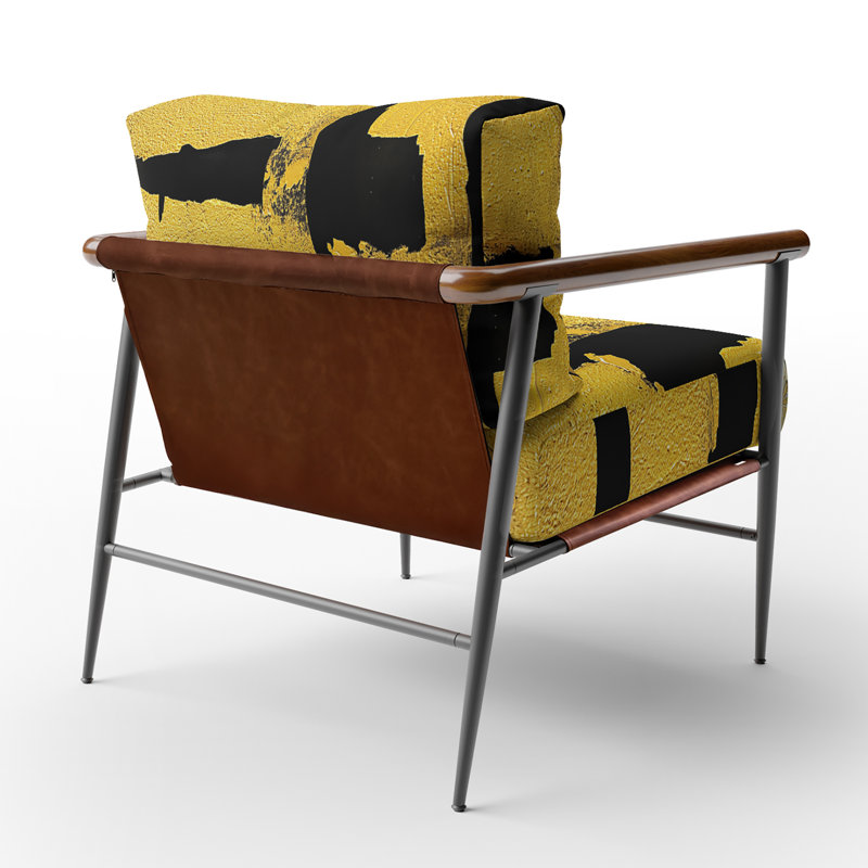 Fauteuil d'appoint Compson Glam Dancing Shape I - Velours rembourré moderne noir et jaune, Noir, noir, noir, noir