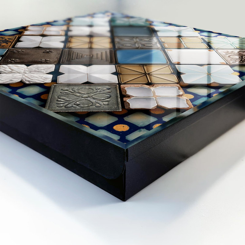 Key cabinet for wall, Opens to the left, 30x30x5, White, Geometric patterns with tiles, artistic composition, 