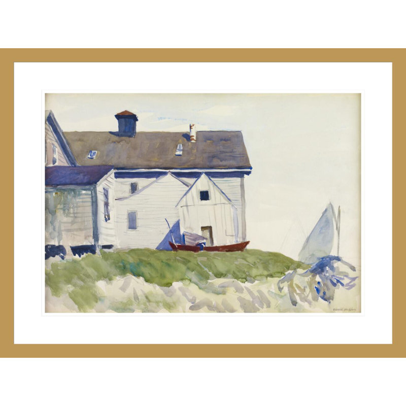 Maison et bateaux (également connu sous le nom de maison de bord de mer) par Edward Hopper - impression giclée encadrée
