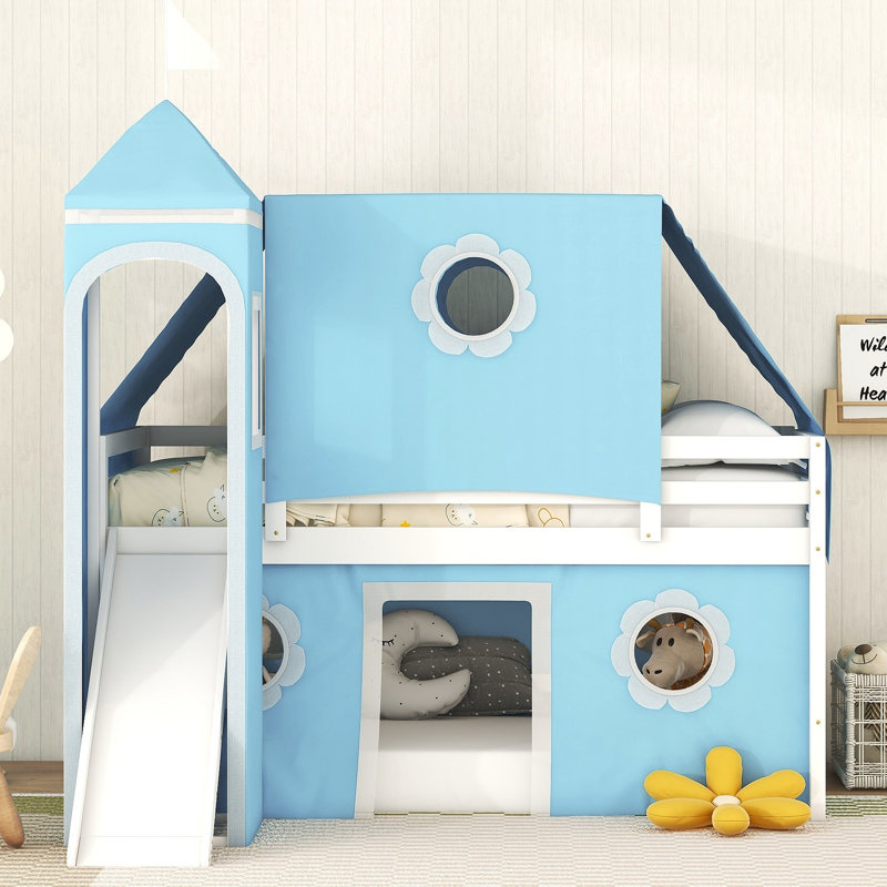 Lit mezzanine avec tente et tour Blue Slide, Bleu