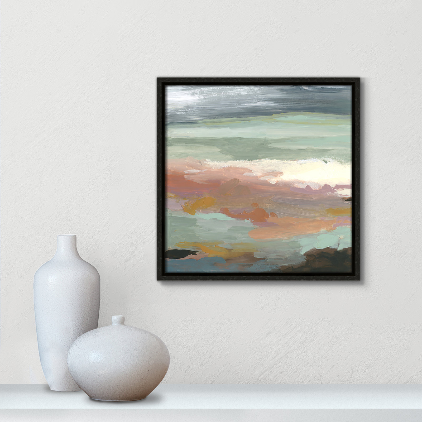 Ocean Bluffs by Carol Robinson - Painting Print on Paper, Picture Framed Canvas, 13.5" H x 13.5" W, Black