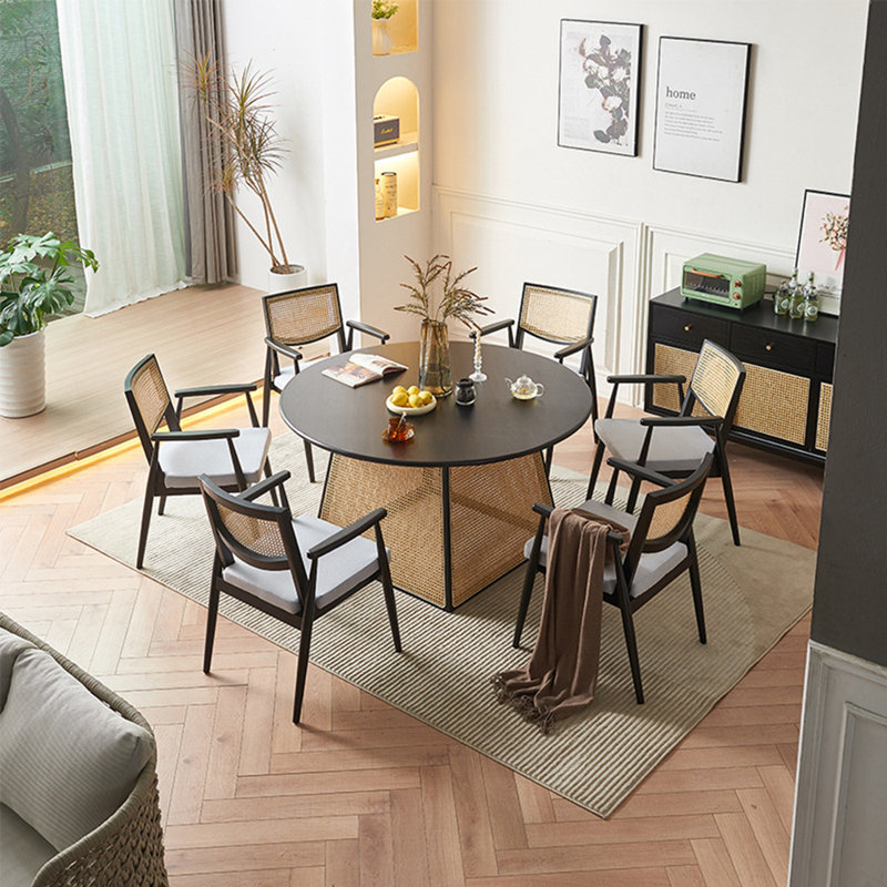 Modern simple rattan solid wood dining table set