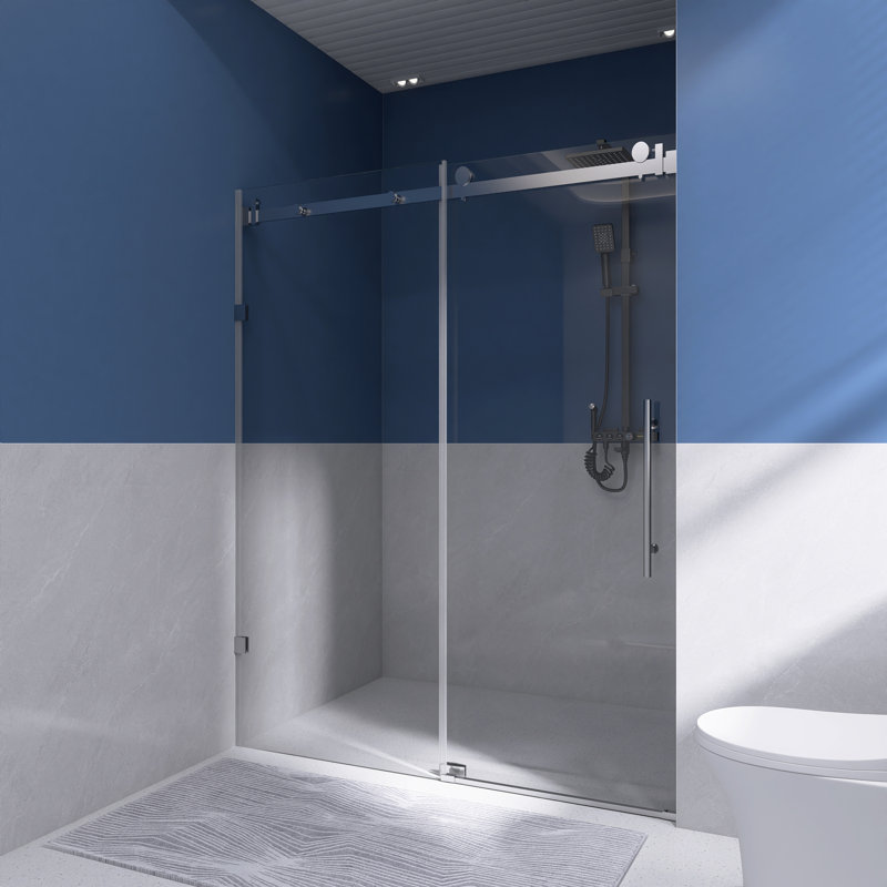 Porte de douche coulissante sans cadre 60 po x 76 po, Argent