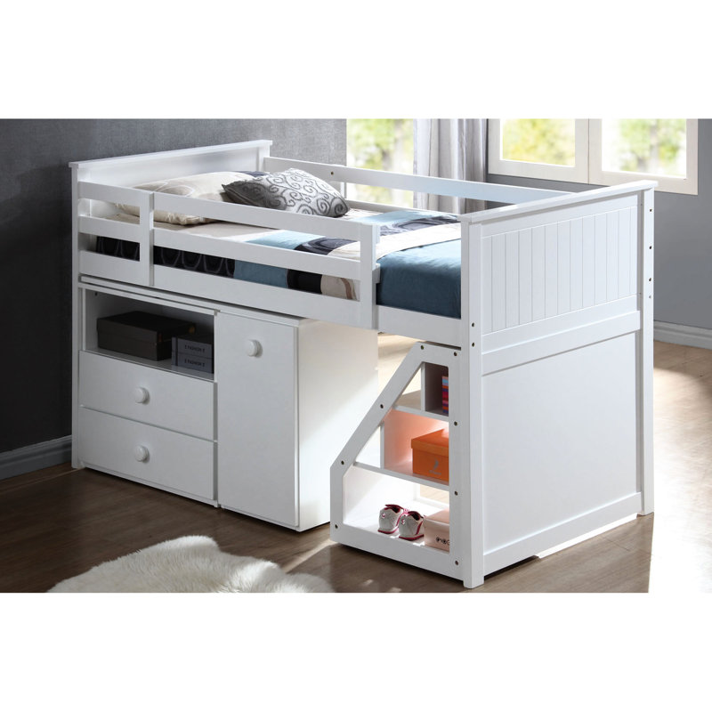 Lit mezzanine simple Space blanc avec choix de rangement pratiques blanc, organisation de chambre à coucher