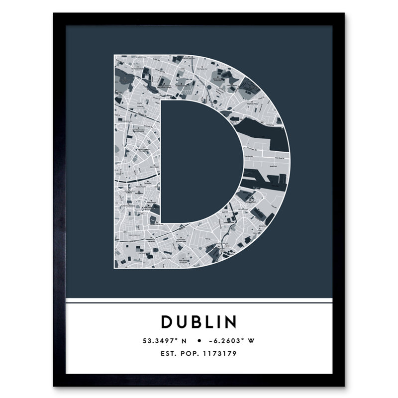 Dublin City Map Dublin Yellow - Single Picture Frame Typography, Navy