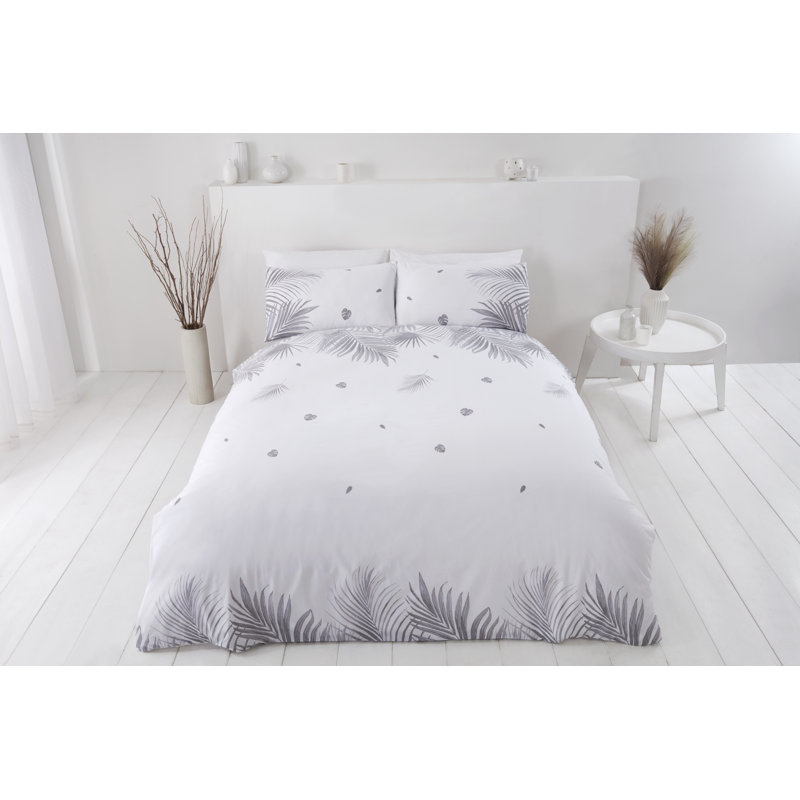 Romy Cotton Blend Duvet Cover with Pillowcases, Gray, Double Duvet Cover + 2 Standard Pillowcases