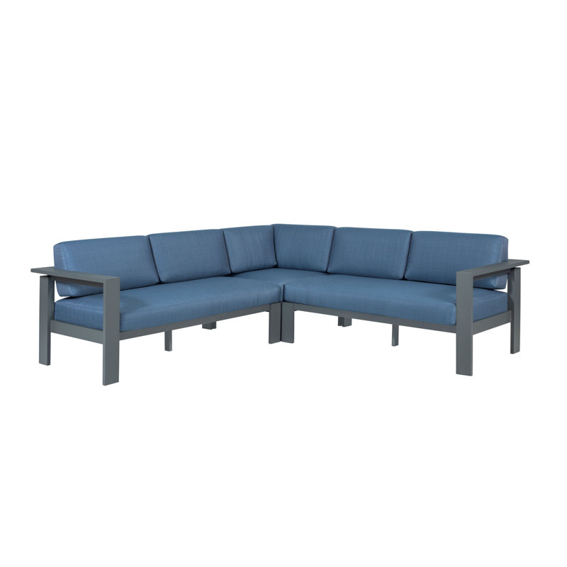 Elision 92'' Wide L-Shaped Metal with Cushions, Blue
