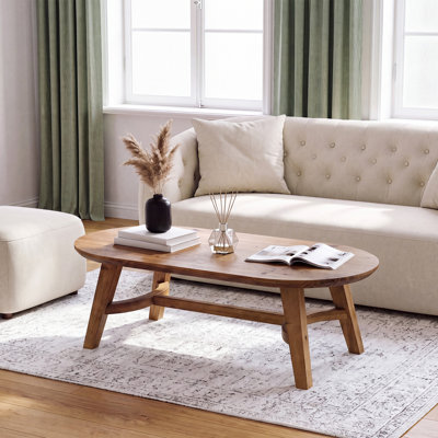 Solid Wood Coffee Table, 47.24-Inch Farmhouse Oval Centre Table with Sturdy Base & Rounded Corners for Living Room and Office, Brown