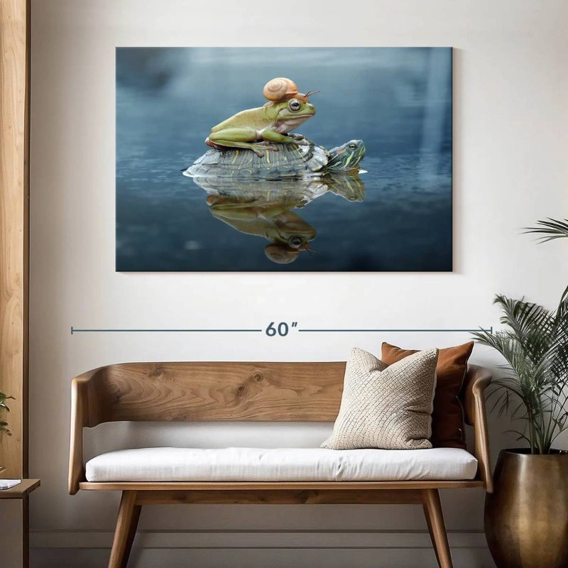 Brampt Snail And Frog Riding A Turtle, 32" H x 48" W