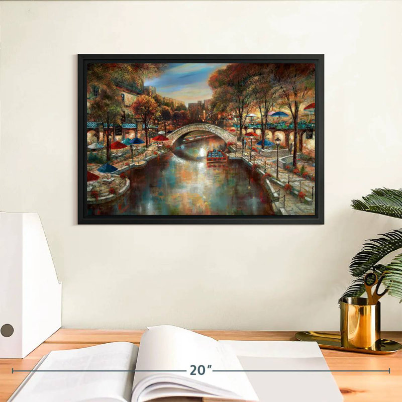Soirée sur le canal, Cadre flottant noir, 13 po x 9 po