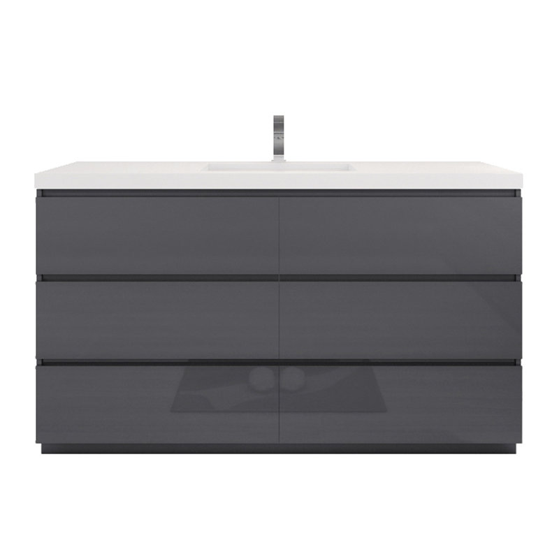 Haracha 59.05'' Single Bathroom Vanity with Acrylic Top, Hight Gloss Gray