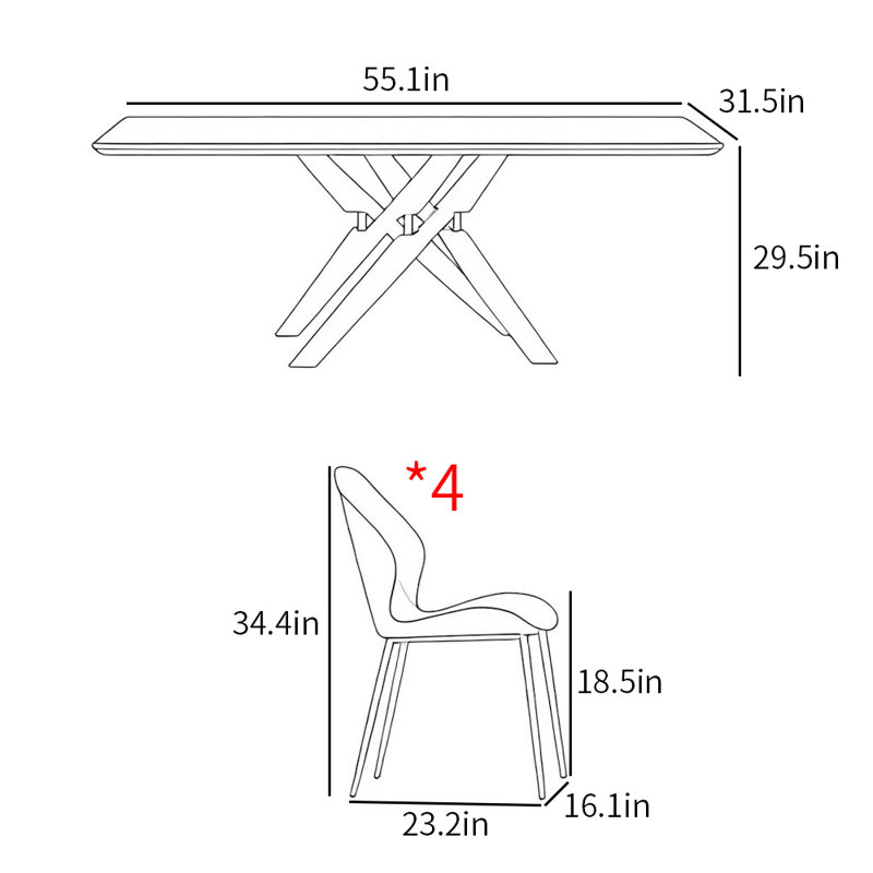 Modern fashion high-end home dining table sets, 29.5"H x 55.1"L x 31.5"W
