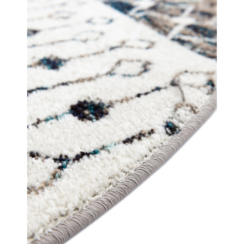 Tapis d'intérieur Somerville, Ivoire/ Gris / Bleu, Rectangle 6' x 9'