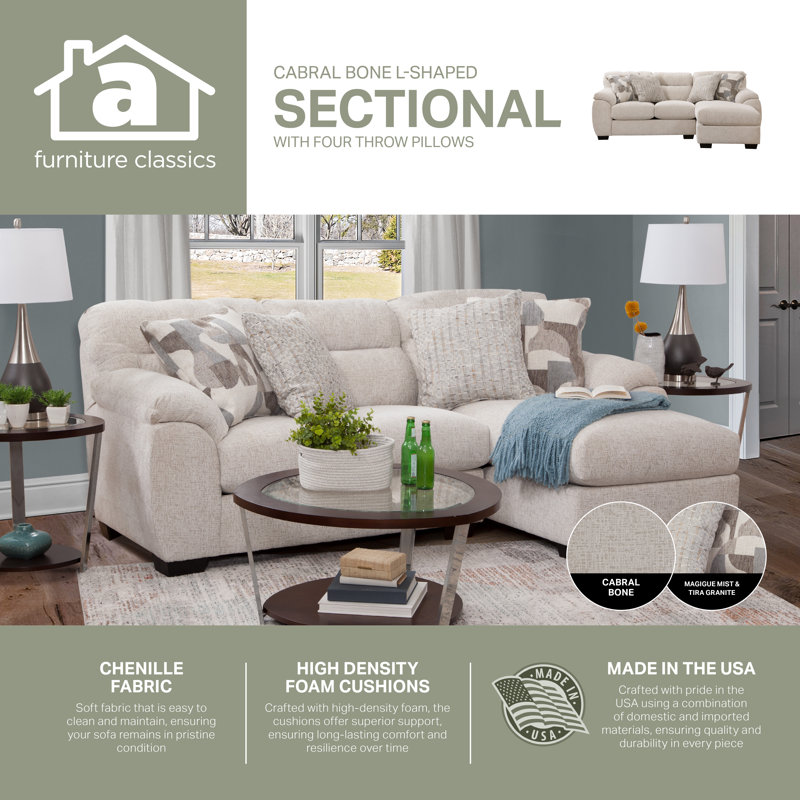 Almaak 2 - Piece Upholstered Sectional, Beige Chenille, 39"H x 79"W x 64"D
