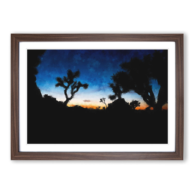 Joshua Tree National Park at Night - Picture Frame Painting, 27cm H x 36cm W x 2cm D, Walnut Framed