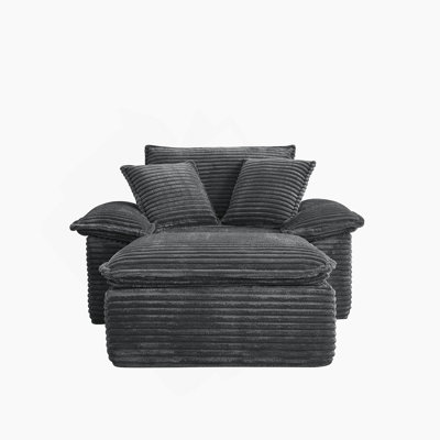 47" Oversized Sofa Chair And A Half With Deep Seat & Movable 2-Layer Ottoman Set, Cloud Sofa Bed With Chaise, 1-Seater Modular Sectional Sleeper Couch For Living Room, No Assembly Teddy-Fleece, Grey
