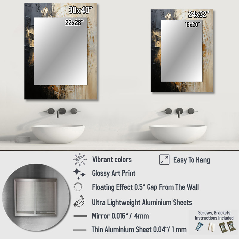 Minimalism Vortex Poteries - Abstract Spirals Unique Mirror, Modern Large Wall Mirror, Printed Metal Art, 32" x 24"