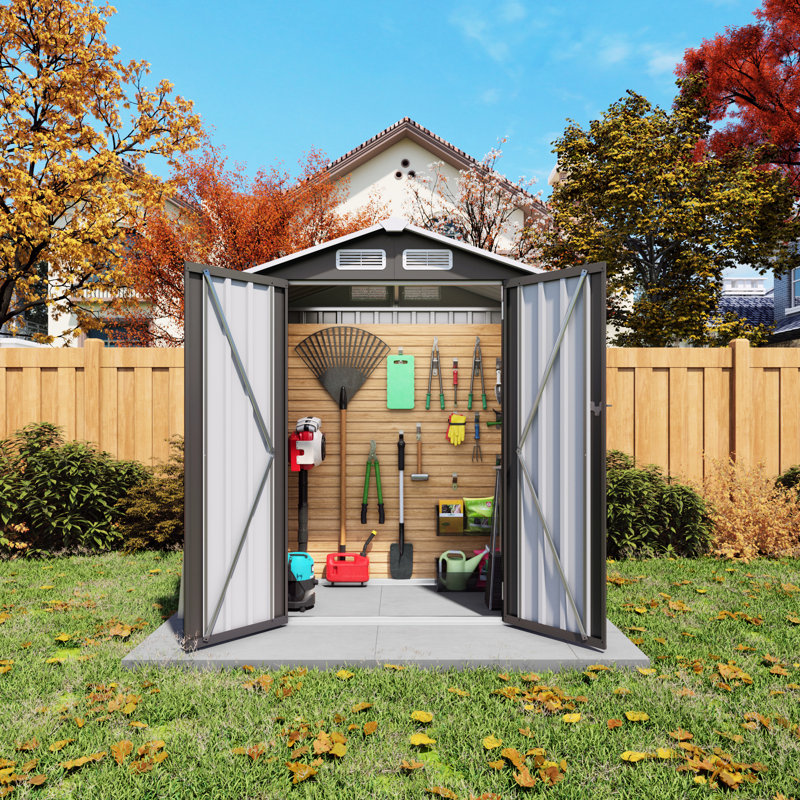 Gray 5x3 Ft Metal Outdoor Tool Shed With Lockable Door, Waterproof And High - Strength, Good For Garden Backyard Storage, Modern Design