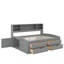 Lit de jour double en bois avec 2 armoires de chevet, tablettes et tiroirs-336590309
