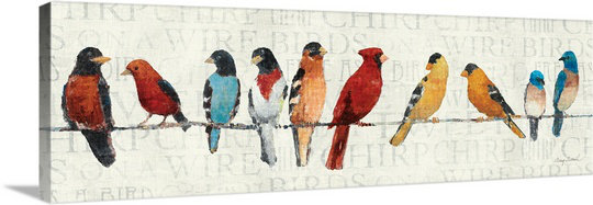 « The Usual Suspects - Birds on a Wire » par Avery Tillmon - Reproduction panoramique sur toile tendue, Toile tendue